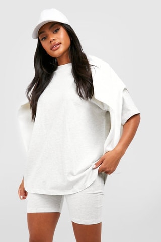 Calções ciclista cintura subida - Cinzento-claro mesclado