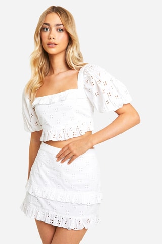 Minijupe en broderie anglaise - Blanc