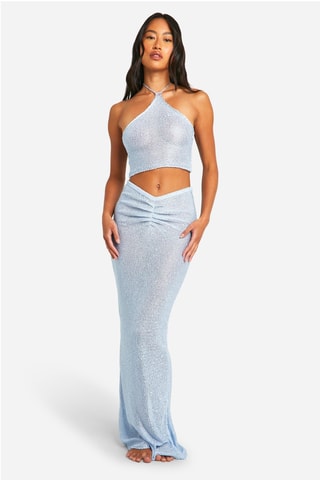 Crop top e saia comprida - Azul-claro