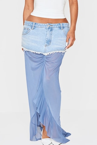 Jupe bi-matière - Bleu cobalt et ciel  