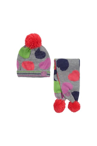 Bonnet à pompon et écharpe - Gris chiné