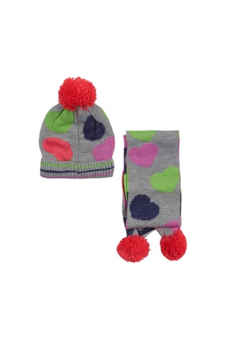 Bonnet à pompon et écharpe - Gris chiné