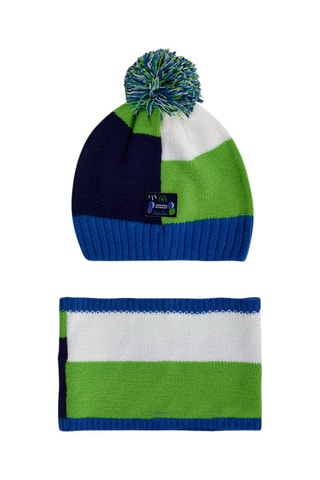 Bonnet à pompon et snood - Bleu et vert