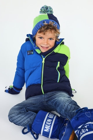 Bonnet à pompon et snood - Bleu et vert