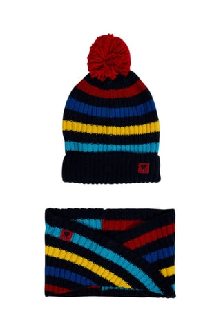 Bonnet à pompon et snood - Bleu marine