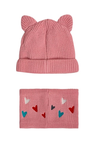 Bonnet à oreilles et snood - Rose