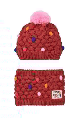 Bonnet à pompon et snood - Fuchsia