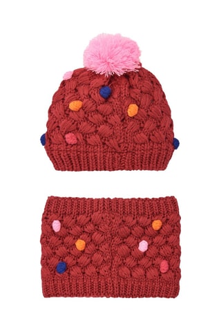 Bonnet à pompon et snood - Fuchsia