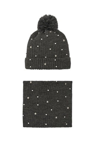 Bonnet à pompon et snood - Gris