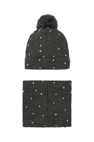 Bonnet à pompon et snood - Gris