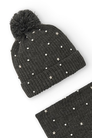 Bonnet à pompon et snood - Gris