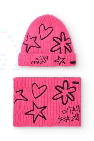 Bonnet et snood - Rose