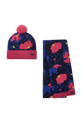 Bonnet à pompon et écharpe - Bleu marine