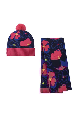 Bonnet à pompon et écharpe - Bleu marine