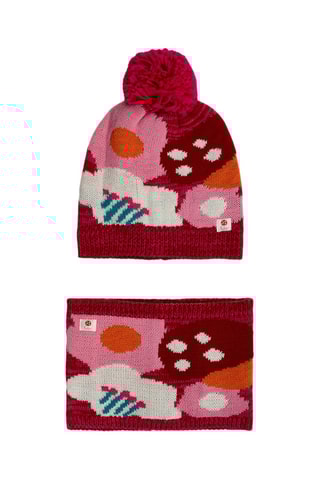 Bonnet à pompon et écharpe - Rose