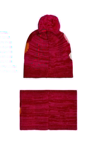 Bonnet à pompon et écharpe - Rose