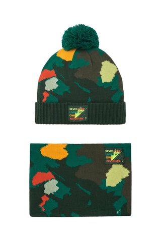 Bonnet à pompon et snood - Vert foncé