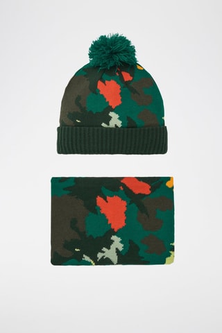 Bonnet à pompon et snood - Vert foncé