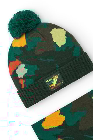 Bonnet à pompon et snood - Vert foncé