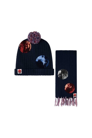 Bonnet et écharpe - Bleu marine