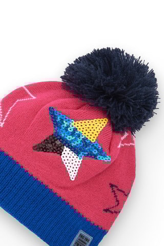 Bonnet à pompon et snood - Rose