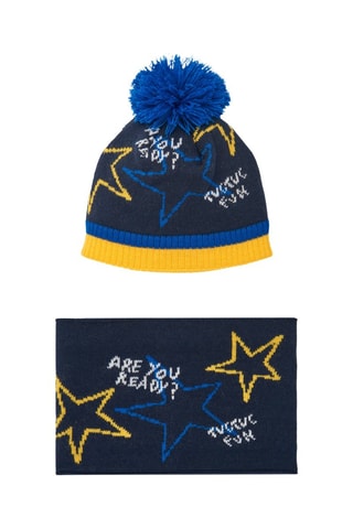 Bonnet à pompon et snood - Bleu