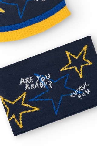 Bonnet à pompon et snood - Bleu