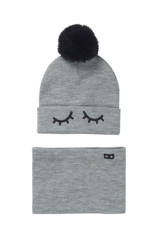Bonnet à pompon et snood - Gris clair