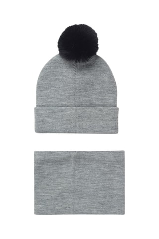 Bonnet à pompon et snood - Gris clair