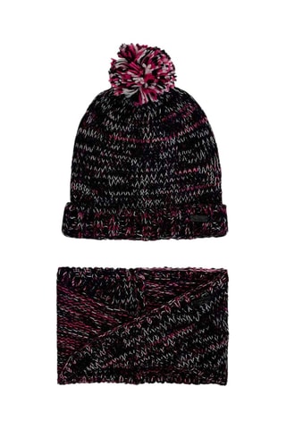 Bonnet à pompon et snood - Noir chiné