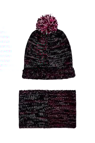 Bonnet à pompon et snood - Noir chiné