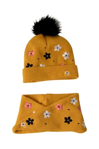 Bonnet à pompon et snood - Orange