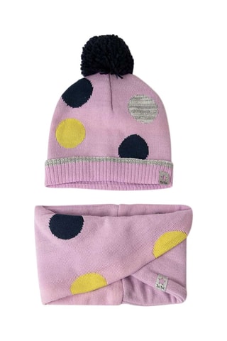 Bonnet à pompon et snood - Rose