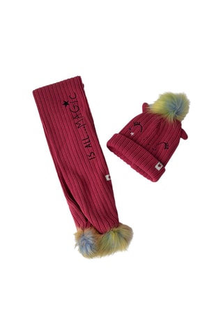 Bonnet à pompon et écharpe - Rose