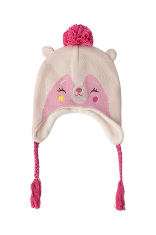 Muts met Oortjes en Pompon - Wit