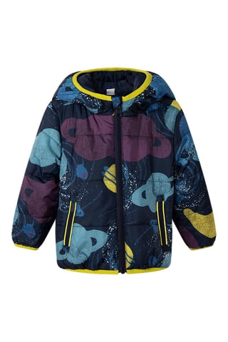 Dubbelzijdige gewatteerde jas met capuchon - Marineblauw