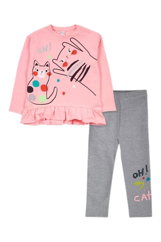 T-shirt en Legging - Roze en Gemêleerd Lichtgrijs