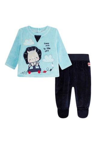 Velours T-shirt en Broek - Marineblauw en Turquoise