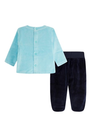 Velours T-shirt en Broek - Marineblauw en Turquoise