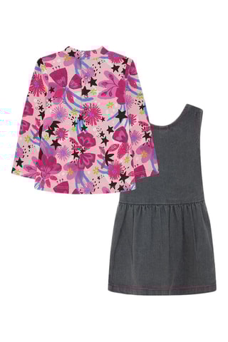 T-shirt en Spijkersjurk - Donkergrijs en Roze