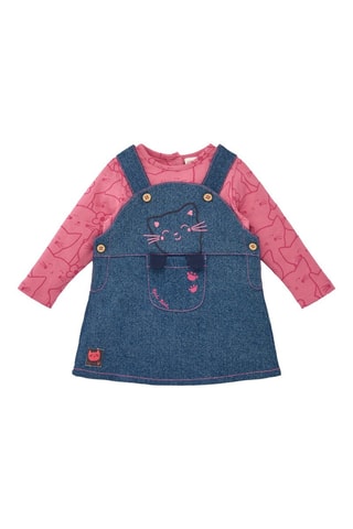 T-shirt en Spijkertuinjurk - Kobaltblauw en Roze