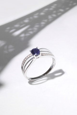 Anello René -  Oro bianco, diamanti e zaffiro