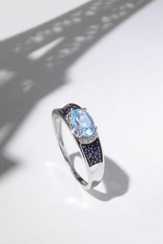 Anello Azur - Oro bianco, zaffiri, topazio e diamanti