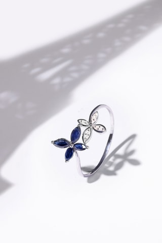 Anello Héméra - Oro bianco, diamanti e zaffiri