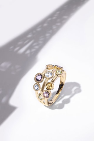 Anillo Kamina - Oro amarillo, amatistas, topacios,  citrinos y peridotos