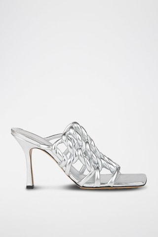 Leren Muiltjes met Hak - Zilverkleurig