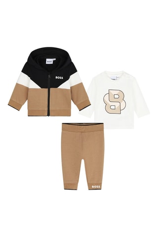 Ensemble 3 pièces en coton biologique - Marron et blanc - Boss