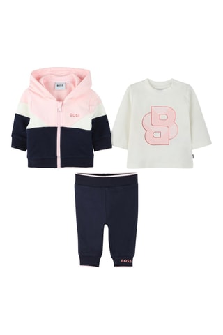 Ensemble 3 pièces en coton biologique - Bleu marine et rose - Boss