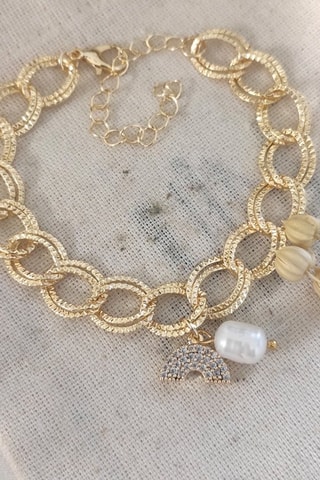 Pulsera - Chapado en oro amarillo, nácar y circones