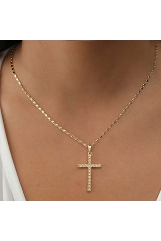 Collar de cruz - Latón chapado en oro y circones